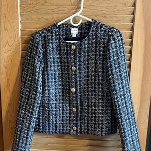 J. Crew Women's Navy Tweed Blazer with Gold Buttons